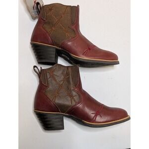 Twisted X Womens Barbed Wire Western Ankle Boots‎ Burgundy Brown Leather WWF0006